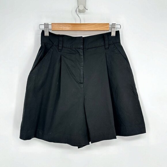 Danielle Bernstein High Waist Cotton Trouser Shorts Pleated Black Women's 0 - Picture 2 of 7